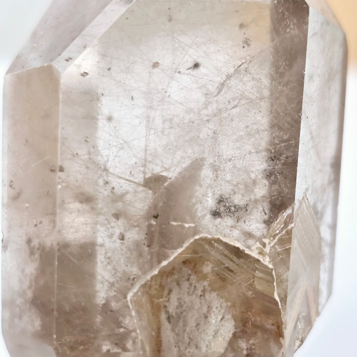 Rutilated Quartz Crystal Point with Phantoms - One-of-a-Kind closeup for detail