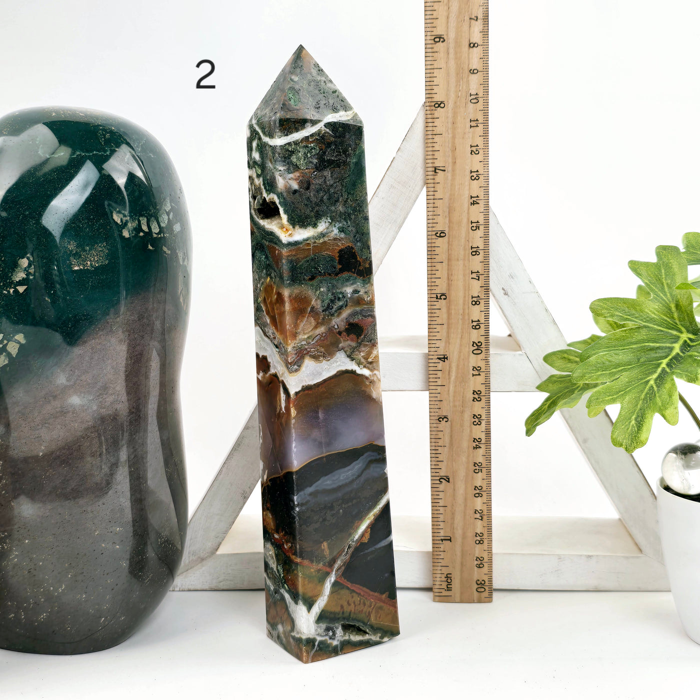 Ocean Jasper Polished Crystal Tower - You Choose #4 variant 2 labeled with ruler for size reference