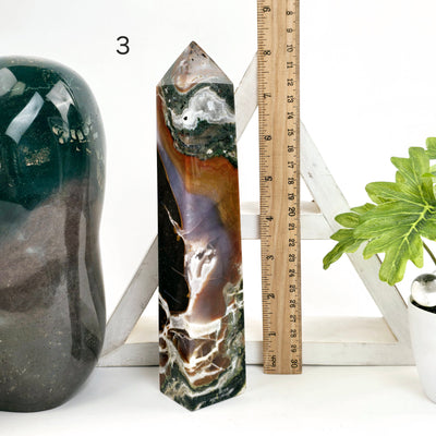 Ocean Jasper Polished Crystal Tower - You Choose #4 variant 3 labeled with ruler for size reference