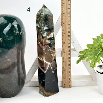 Ocean Jasper Polished Crystal Tower - You Choose #4 variant 4 labeled with ruler for size reference