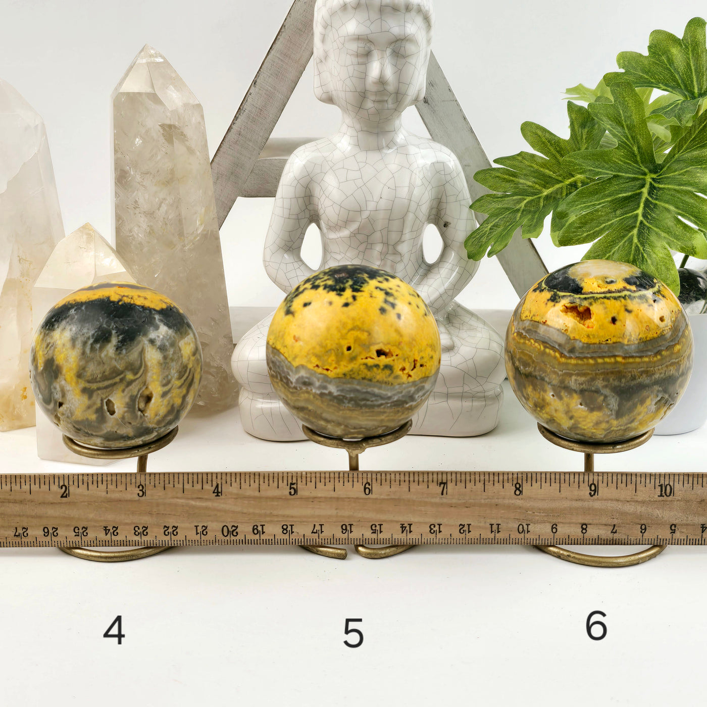 Bumble Bee Jasper Crystal Sphere - You Choose spheres 4, 5, and 6 labeled with ruler for size reference