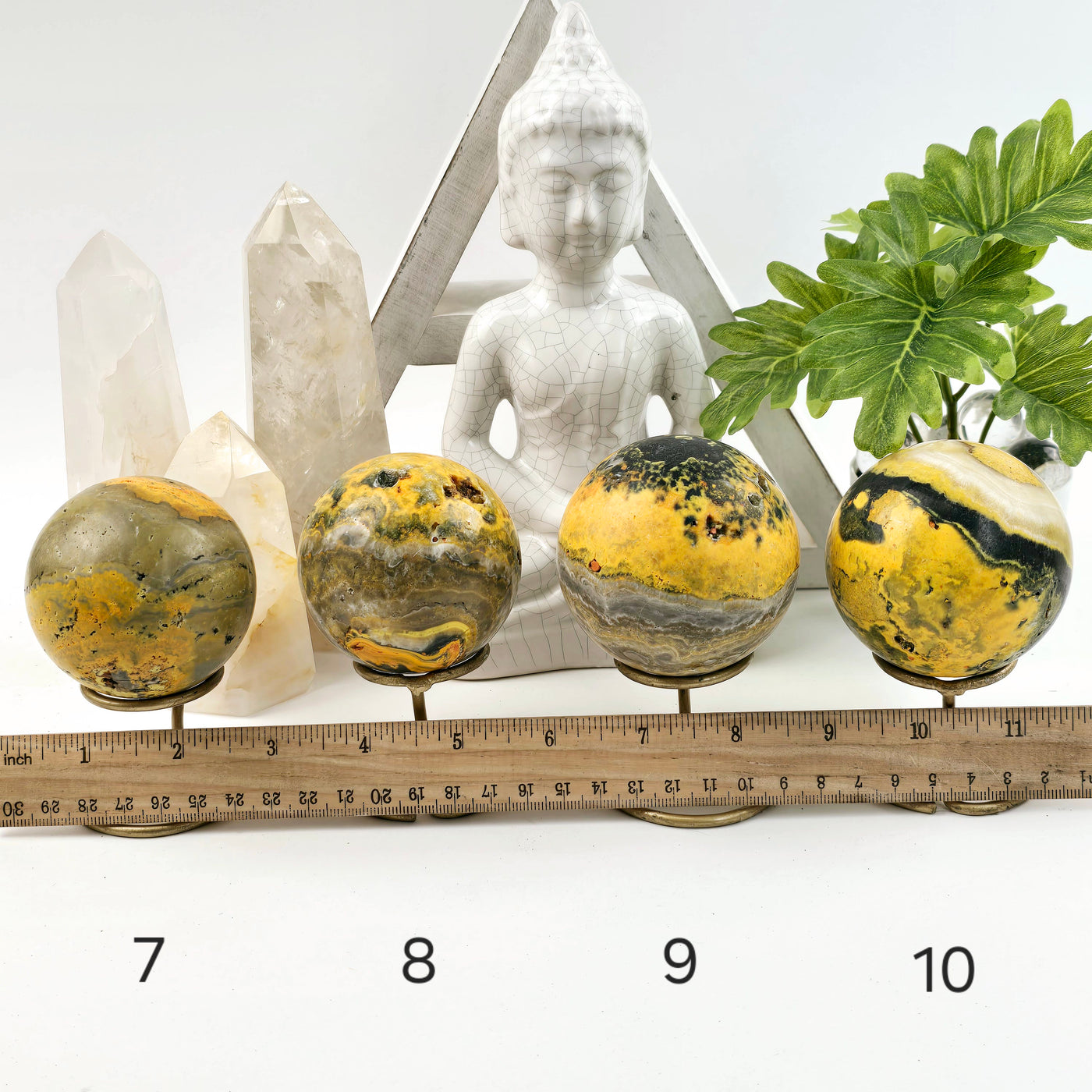 Bumble Bee Jasper Crystal Sphere - You Choose spheres 7, 8, 9, and 10 labeled with ruler for size reference