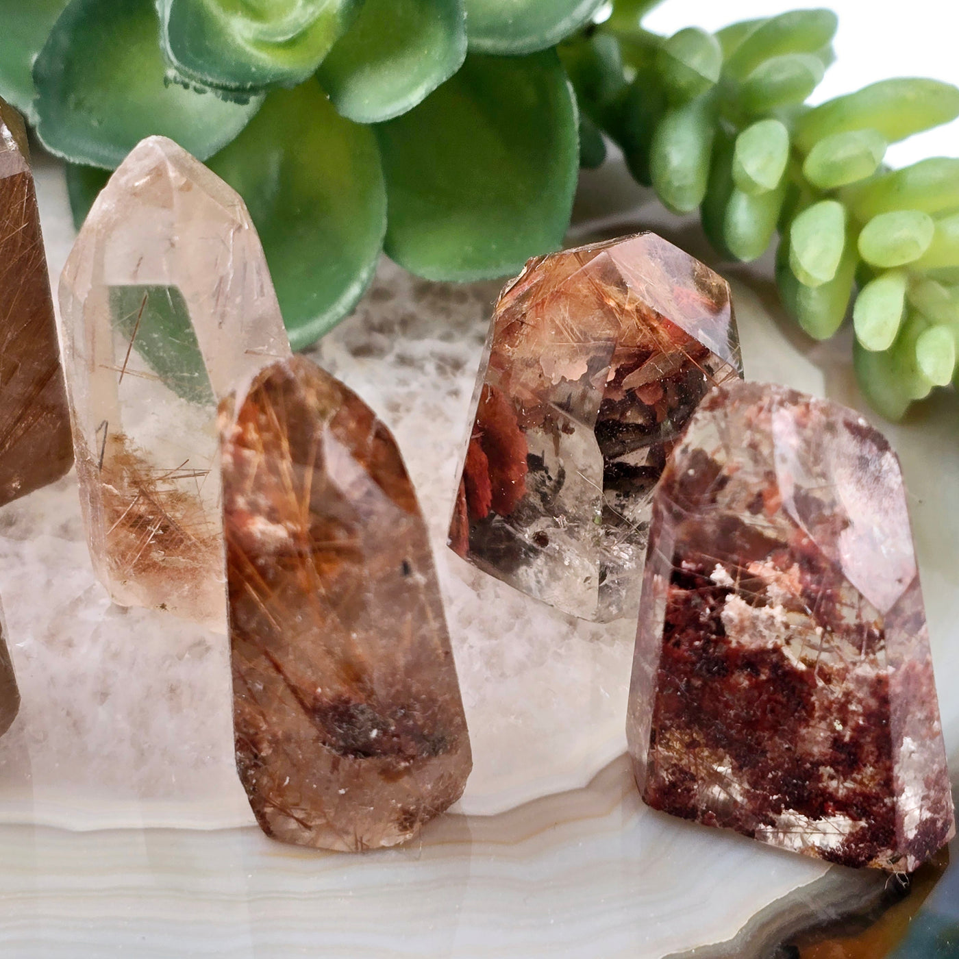 Rutilated Quartz Small Crystal Points closeup for detail of rutile inclusions