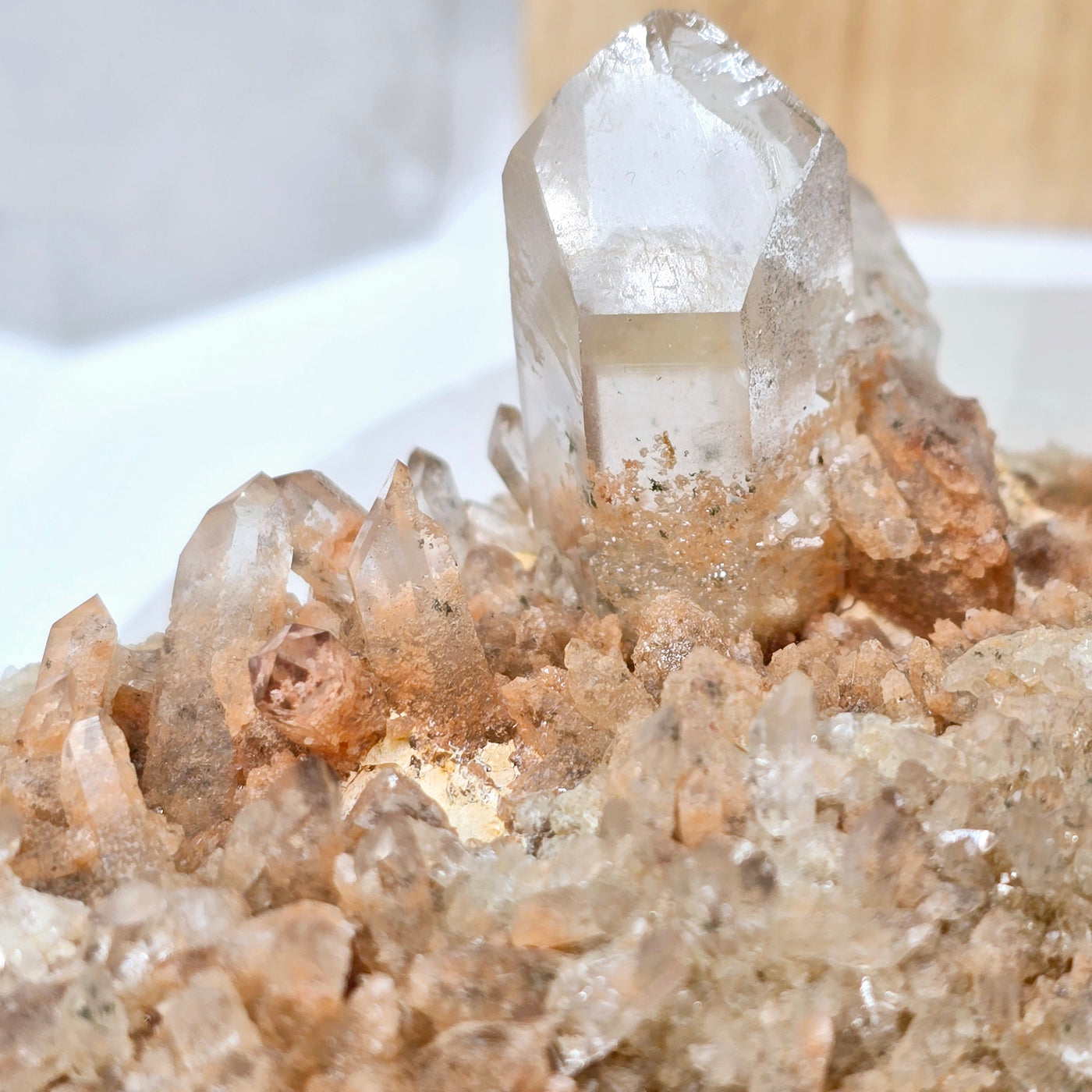 Tangerine Quartz Crystal Cluster with Phantoms - One-of-a-Kind closeup for detail