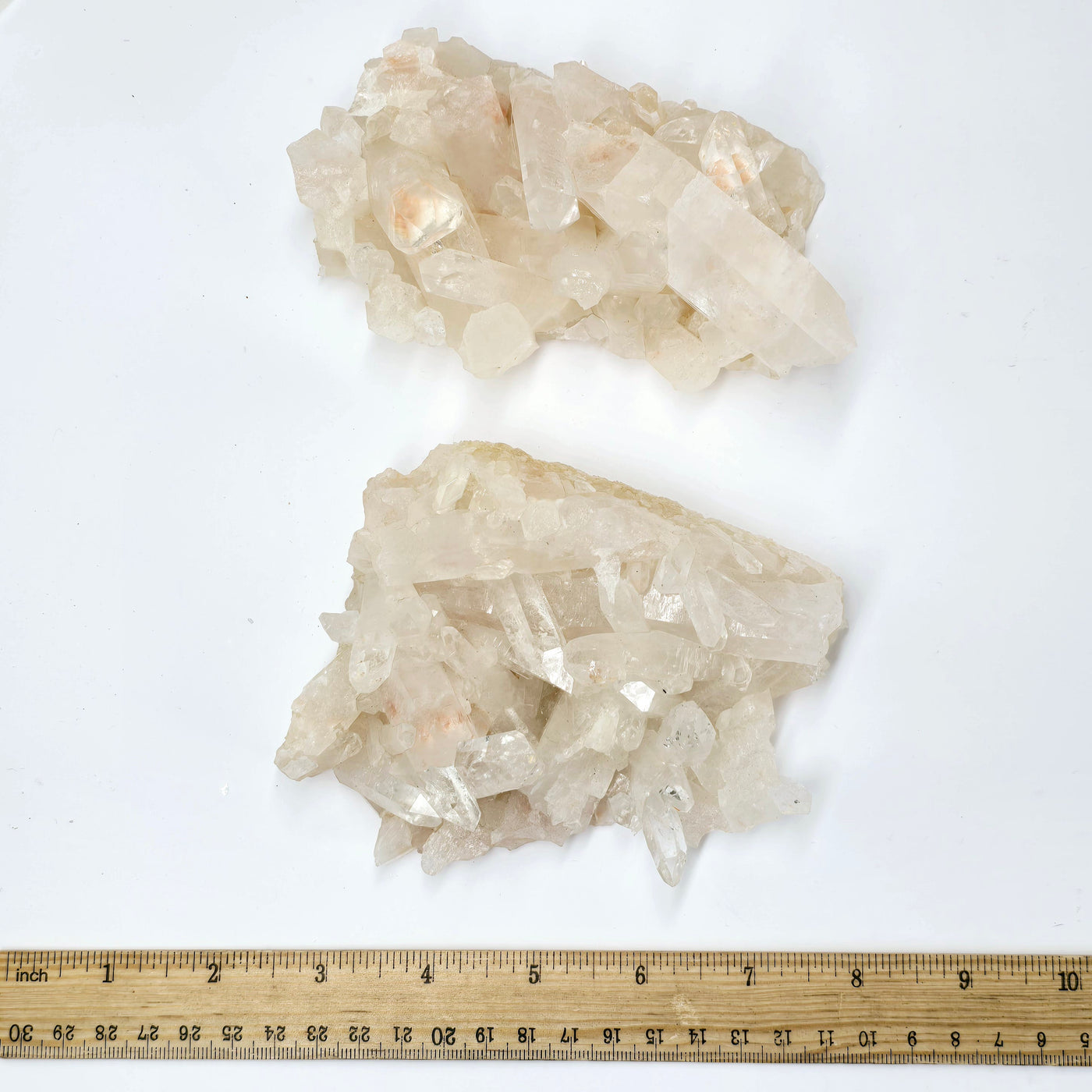 Lemurian Tangerine Quartz Crystal Cluster - You Choose #1 both variants top view with ruler for size reference