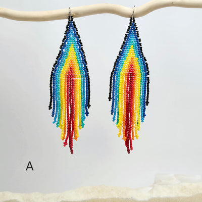 Seed Bead Earrings - Large Triangle and Fringe Pattern - You Choose Style variant A labeled