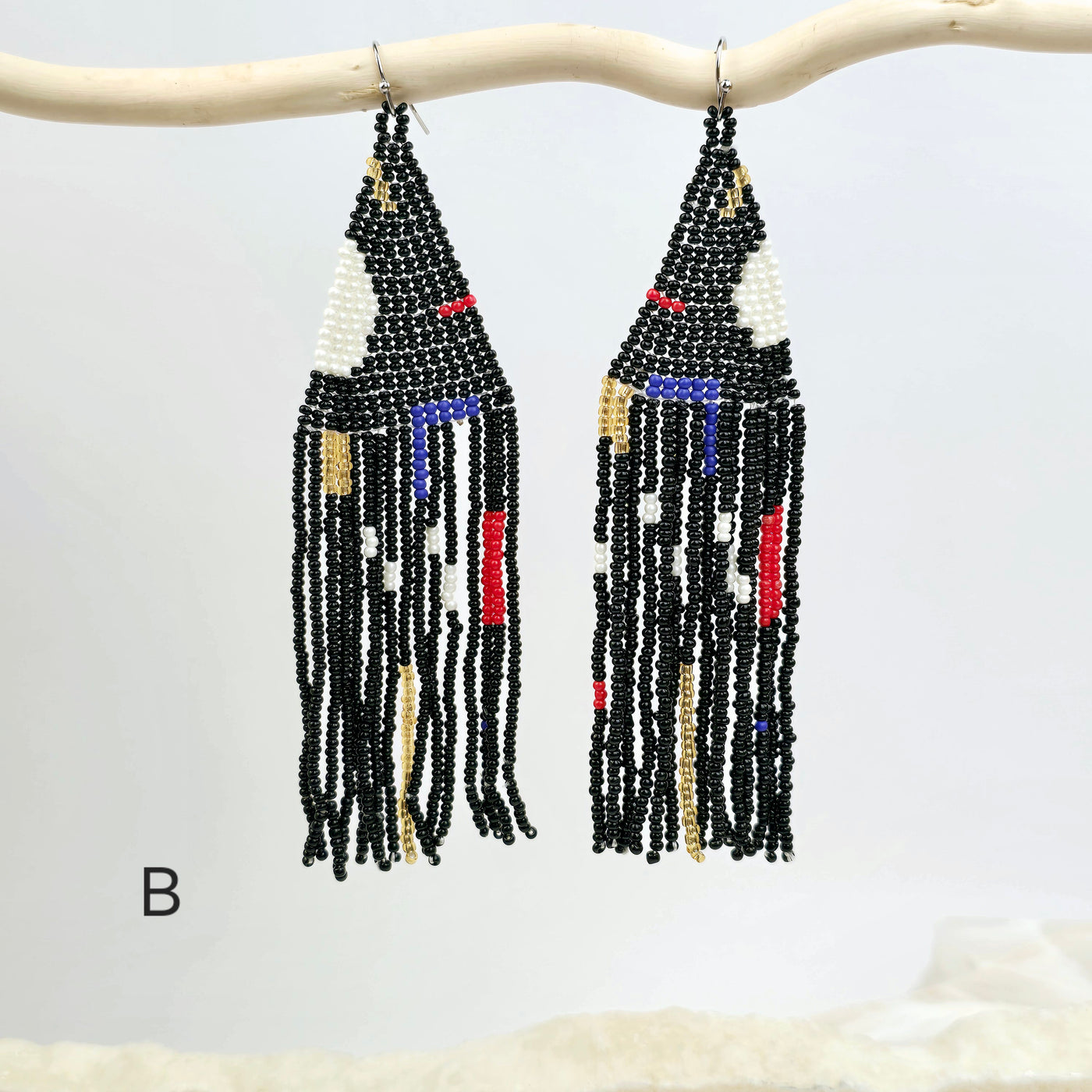 Seed Bead Earrings - Large Triangle and Fringe Pattern - You Choose Style variant B labeled