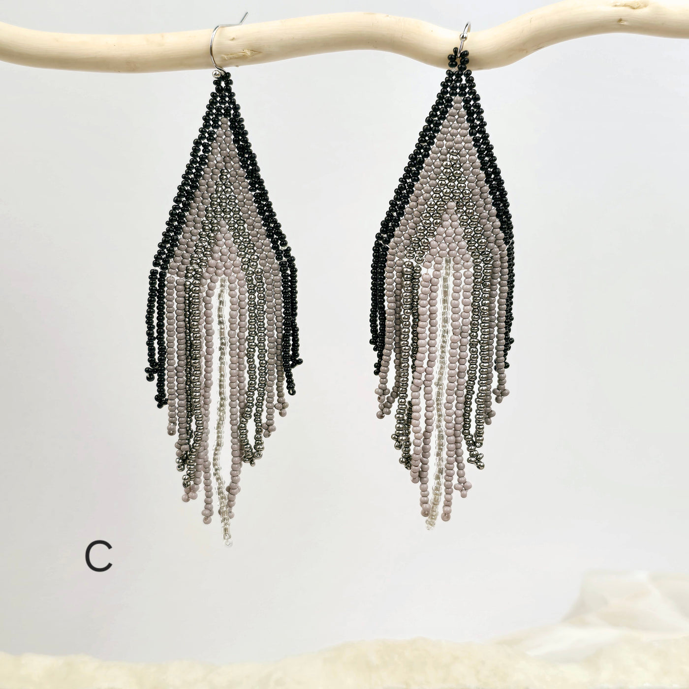 Seed Bead Earrings - Large Triangle and Fringe Pattern - You Choose Style variant C labeled