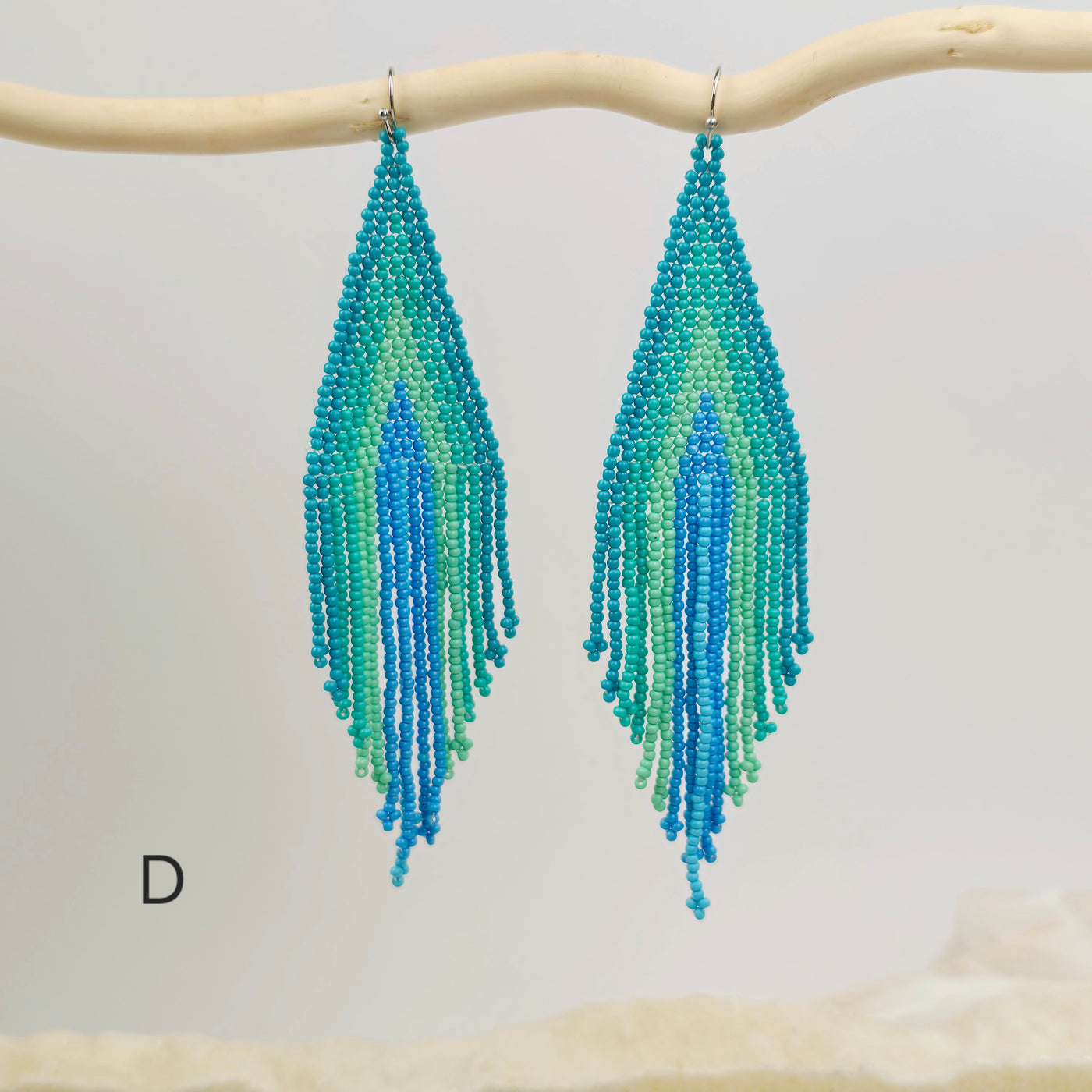 Seed Bead Earrings - Large Triangle and Fringe Pattern - You Choose Style variant D labeled