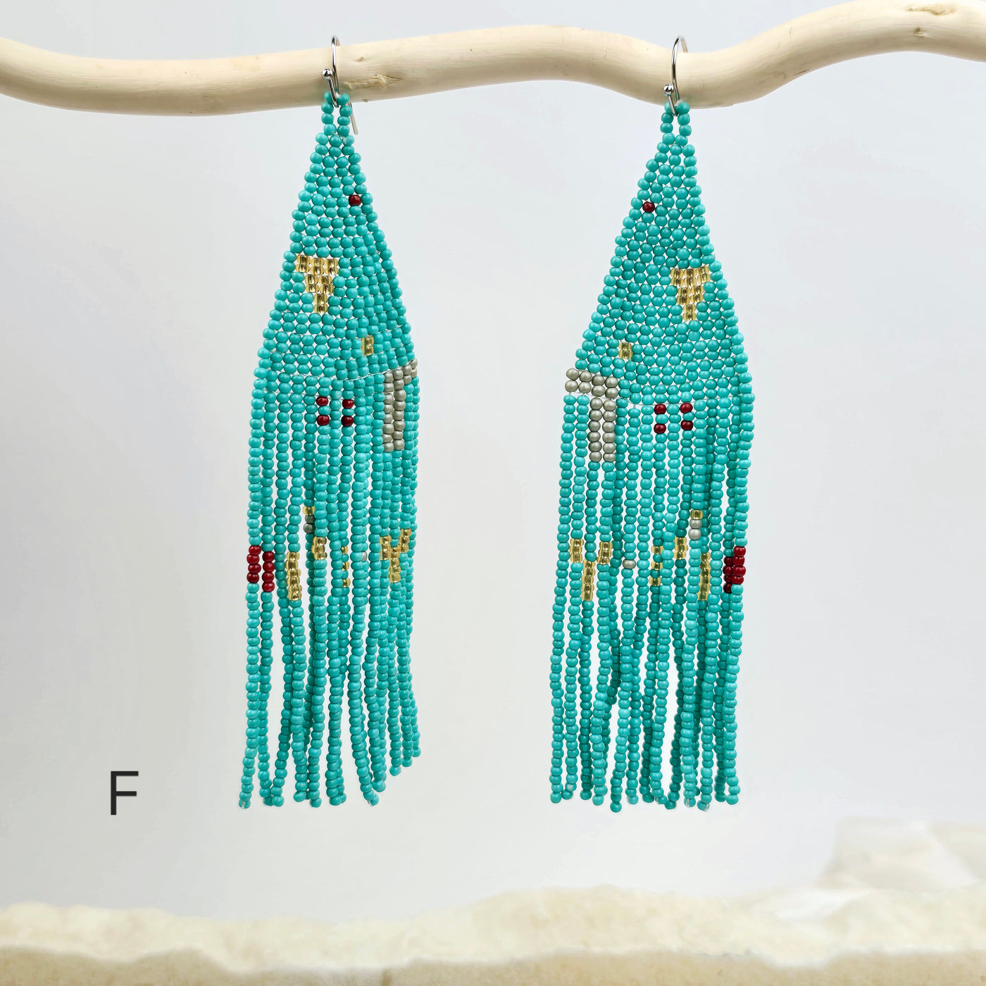 Seed Bead Earrings - Large Triangle and Fringe Pattern - You Choose Style variant F labeled