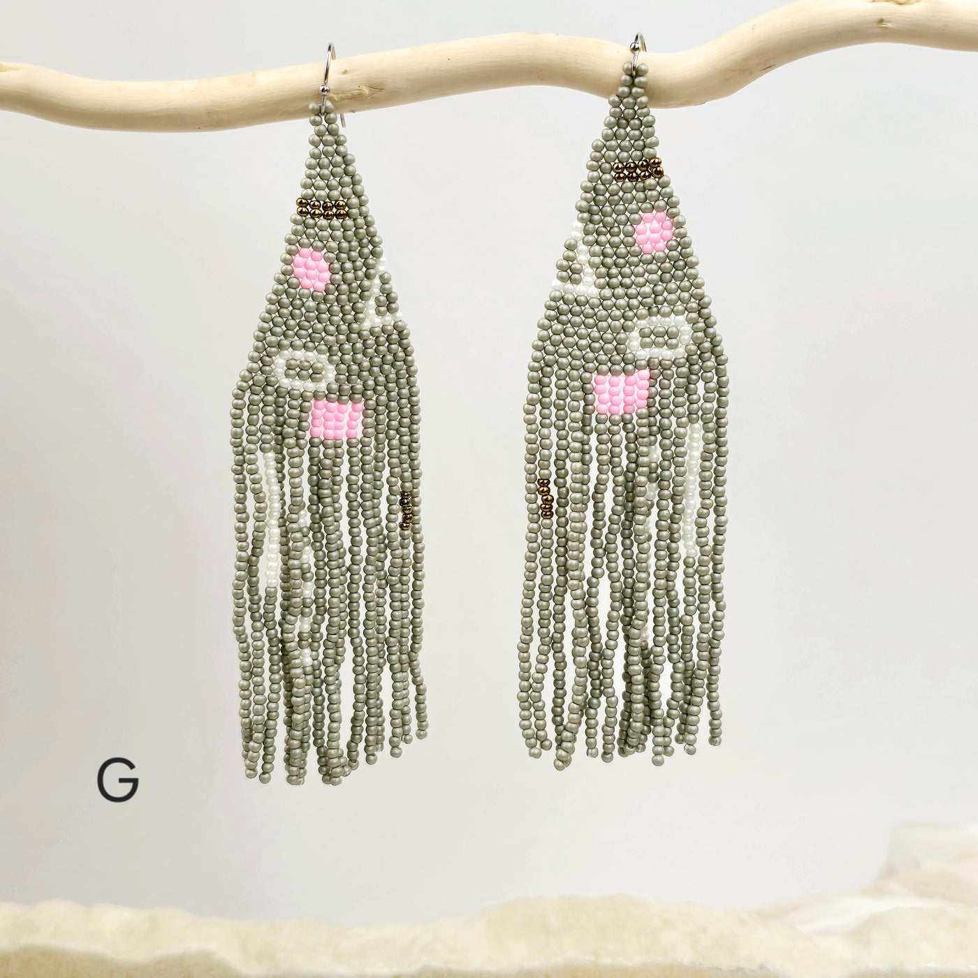 Seed Bead Earrings - Large Triangle and Fringe Pattern - You Choose Style variant G labeled