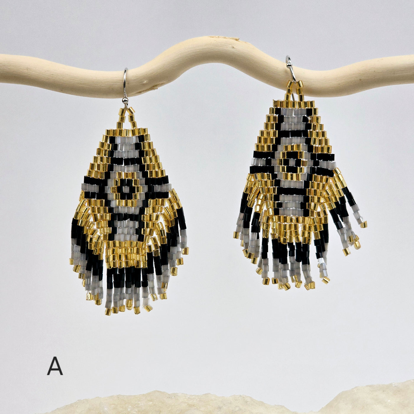 Seed Bead Earrings - Hexagon and Fringe Pattern - You Choose Style variant A labeled