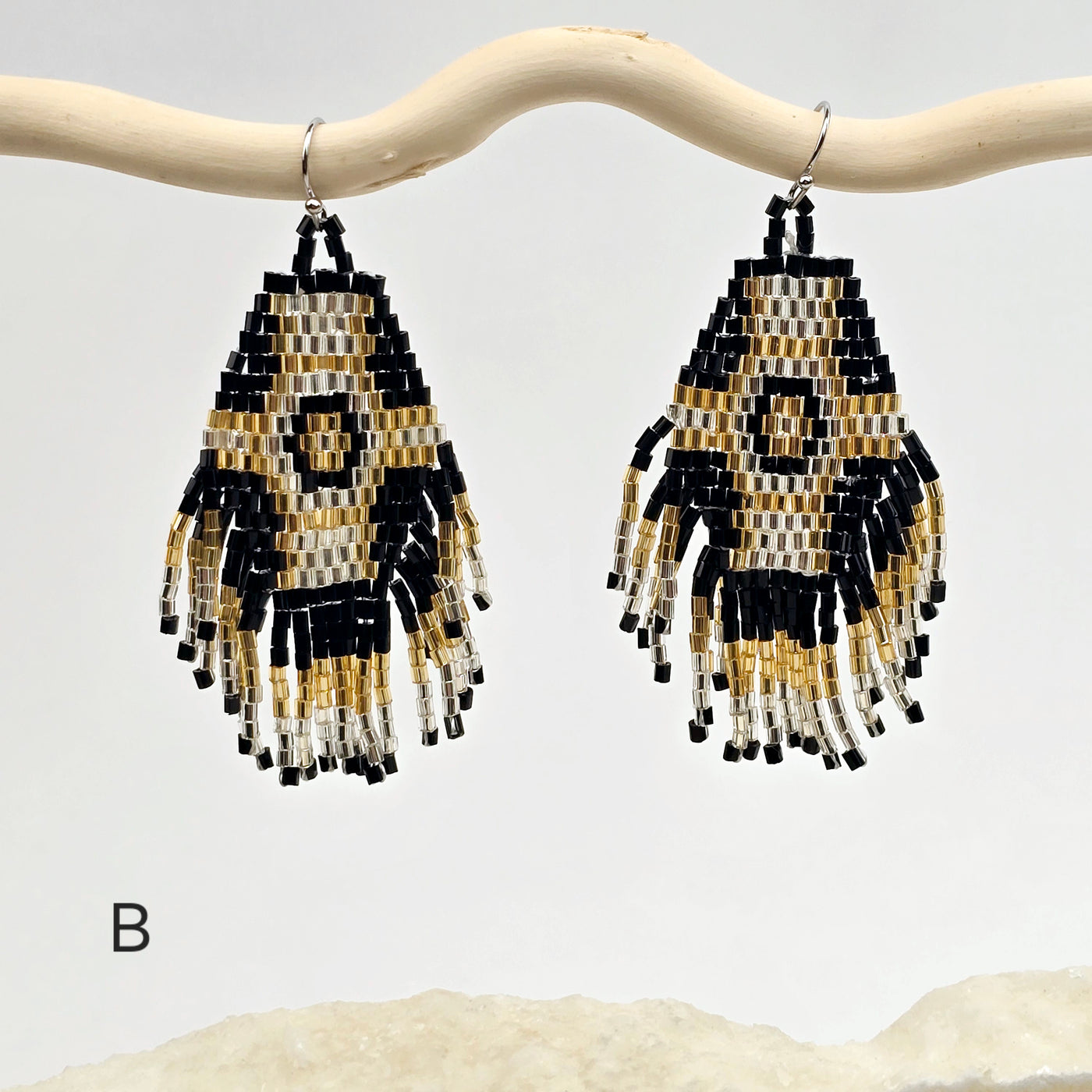 Seed Bead Earrings - Hexagon and Fringe Pattern - You Choose Style variant B labeled