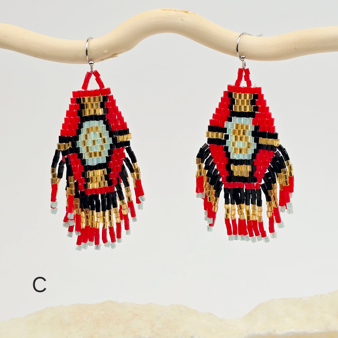 Seed Bead Earrings - Hexagon and Fringe Pattern - You Choose Style variant C labeled