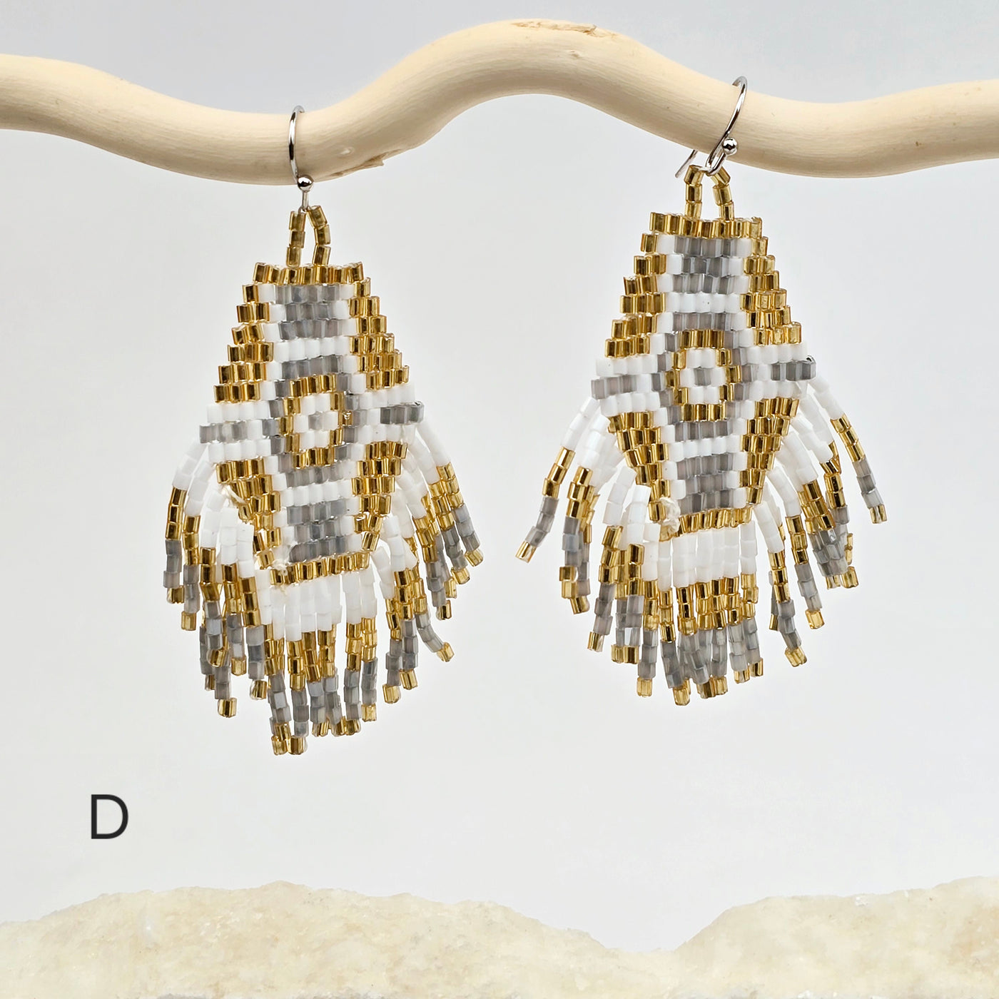 Seed Bead Earrings - Hexagon and Fringe Pattern - You Choose Style - variant D labeled