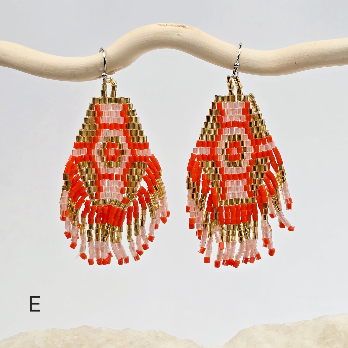 Seed Bead Earrings - Hexagon and Fringe Pattern - You Choose Style - variant E labeled