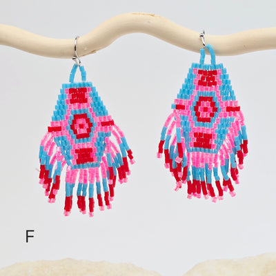 Seed Bead Earrings - Hexagon and Fringe Pattern - You Choose Style variant F labeled