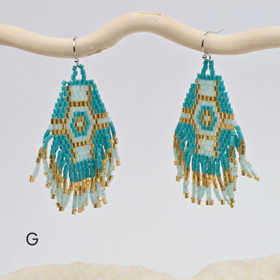 Seed Bead Earrings - Hexagon and Fringe Pattern - You Choose Style variant G labeled