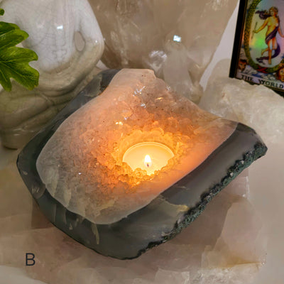 Crystal Geode Semi Polished Candle Holder - You Choose variant B labeled