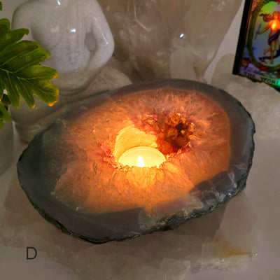 Crystal Geode Semi Polished Candle Holder - You Choose variant D labeled