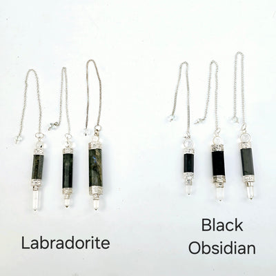 labradorite and black obsidian variants labeled