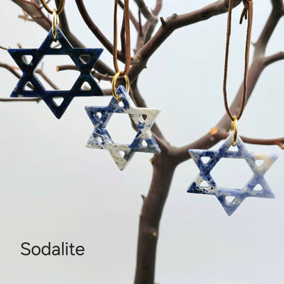 Crystal Star of David Ornament - You Choose Stone sodalite variant labeled