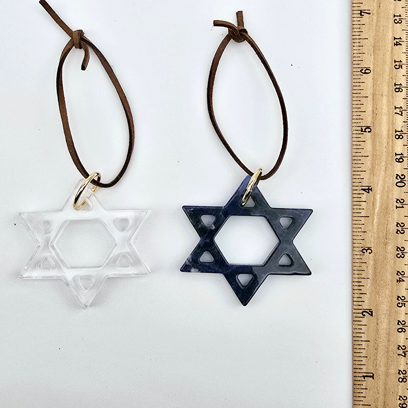 Crystal Star of David Ornament - You Choose Stone both variants with ruler for size reference