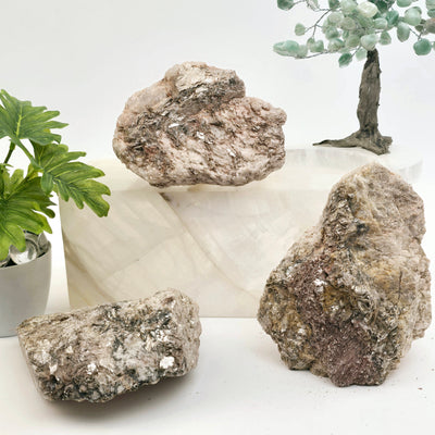 Raw Muscovite Mica Crystal Specimen - You Choose all variants with props and plants in the background