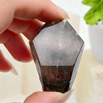 Garden Quartz Lodalite Polished Freeform Crystal - YOU CHOOSE variant 2 in hand for size reference closeup for detail