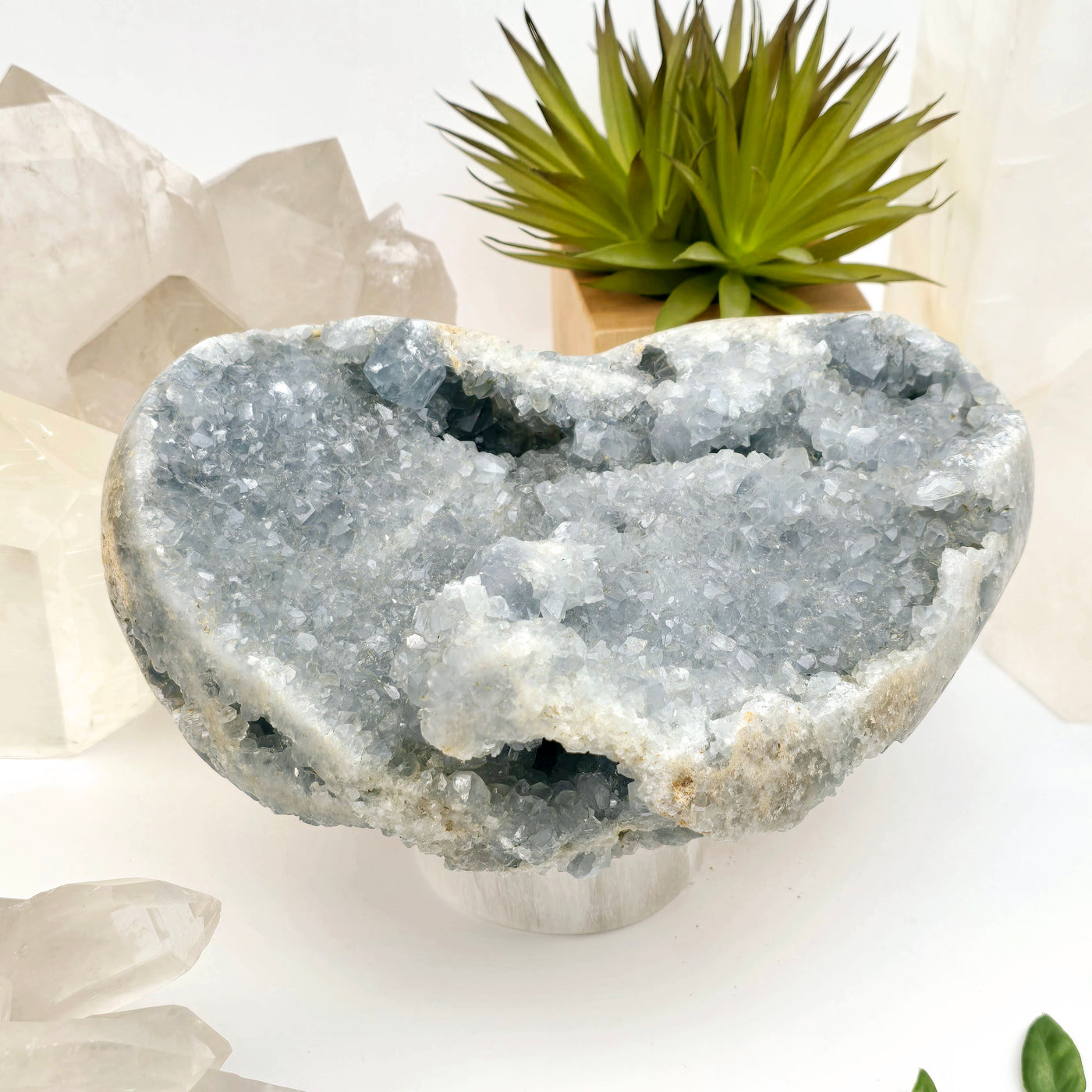 Celestite Large Crystal Heart- One-of-a-Kind side view