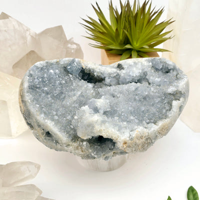 Celestite Large Crystal Heart- One-of-a-Kind side view