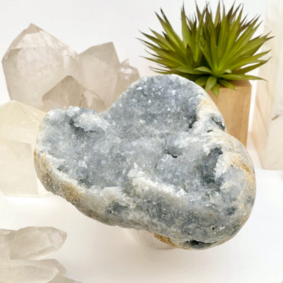 Celestite Large Crystal Heart- One-of-a-Kind side view