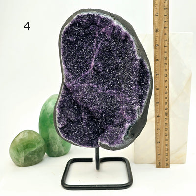 Black Amethyst Druzy Crystal Cluster on Metal Stand - You Choose variant 4 labeled with ruler for size reference