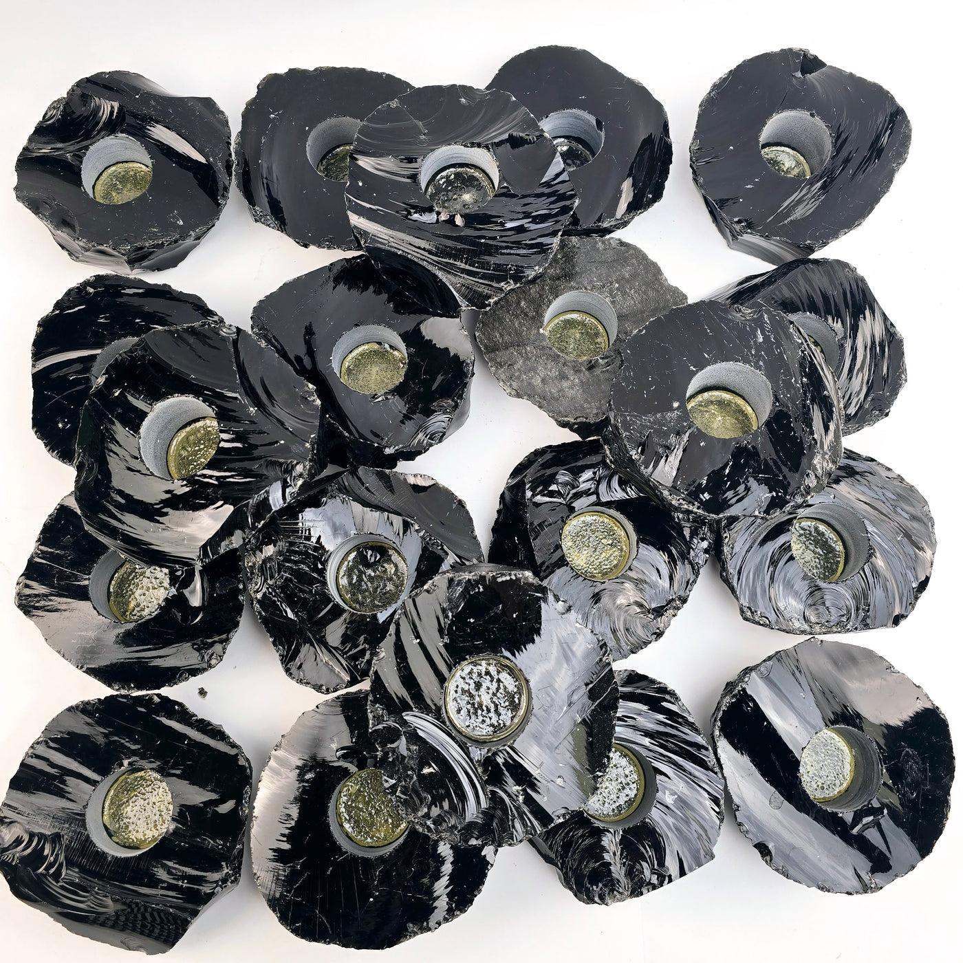 Black Obsidian Candle Holder - Pack of 20 Crystal Candle Holders - Wholesale Bulk Deal top view all twenty