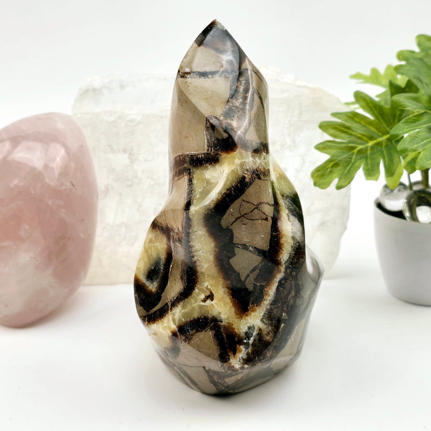 Septarian Polished Crystal Flame Tower - One-of-a-Kind side view