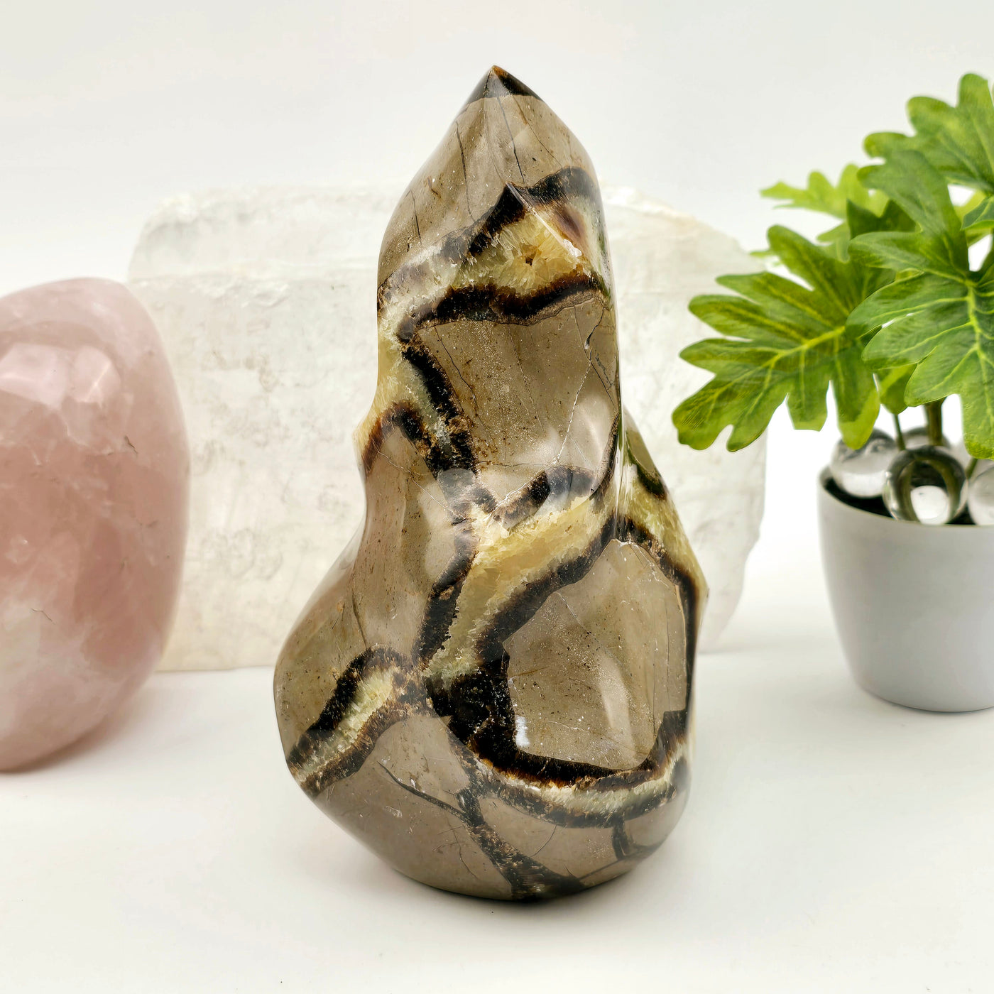 Septarian Polished Crystal Flame Tower - One-of-a-Kind side view