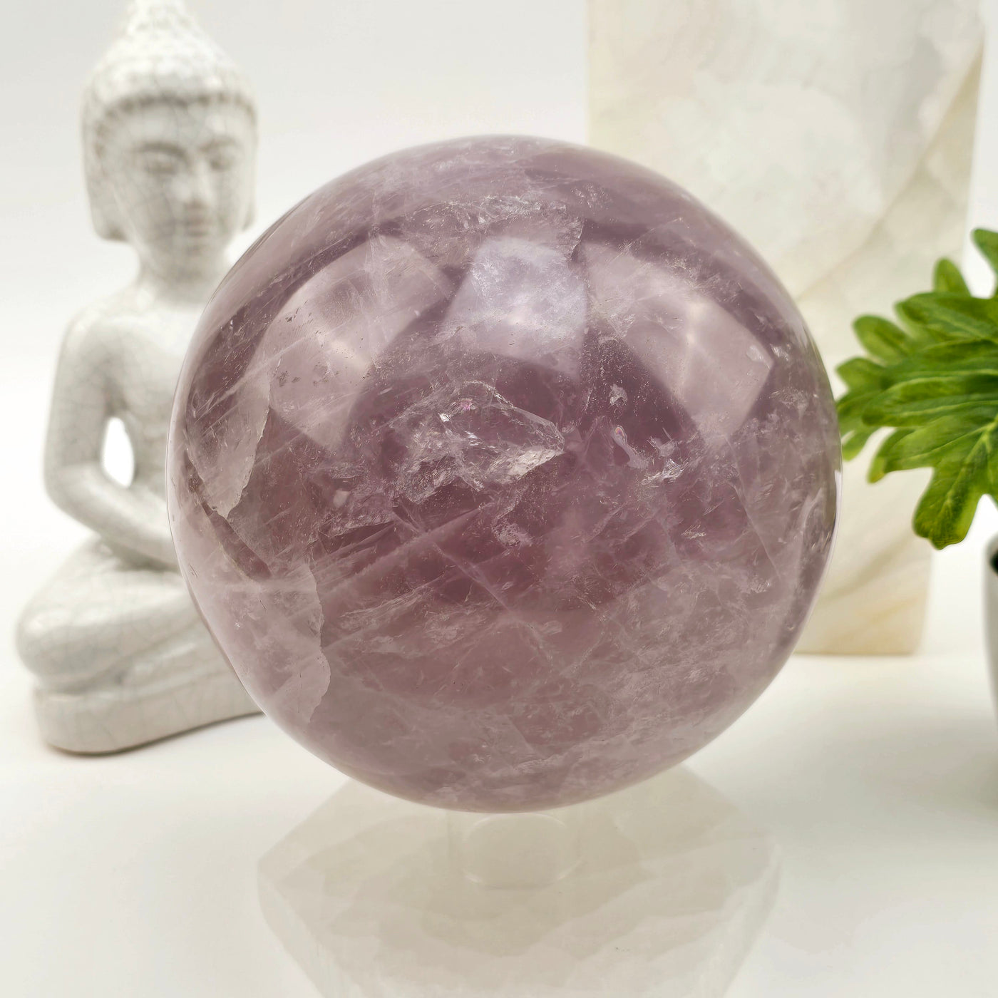 Rose Quartz Large Polished Crystal Sphere - One-of-a-Kind back view