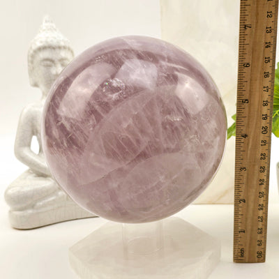 Rose Quartz Large Polished Crystal Sphere - One-of-a-Kind with ruler for size reference