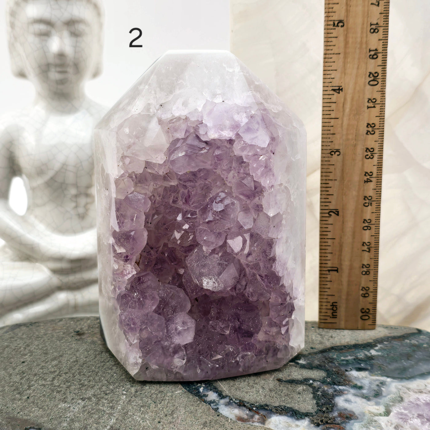 Agate Amethyst Polished Crystal Point - You Choose #1 variant 2 labeled with ruler for size reference