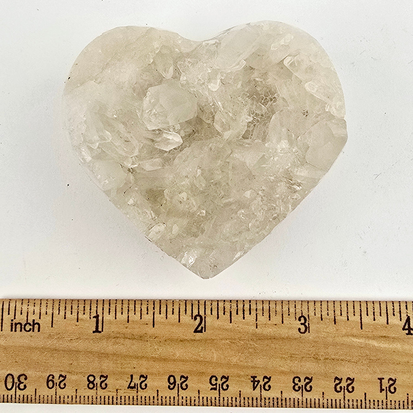 Crystal Quartz Cluster Heart - One-of-a-Kind top view with ruler for size reference