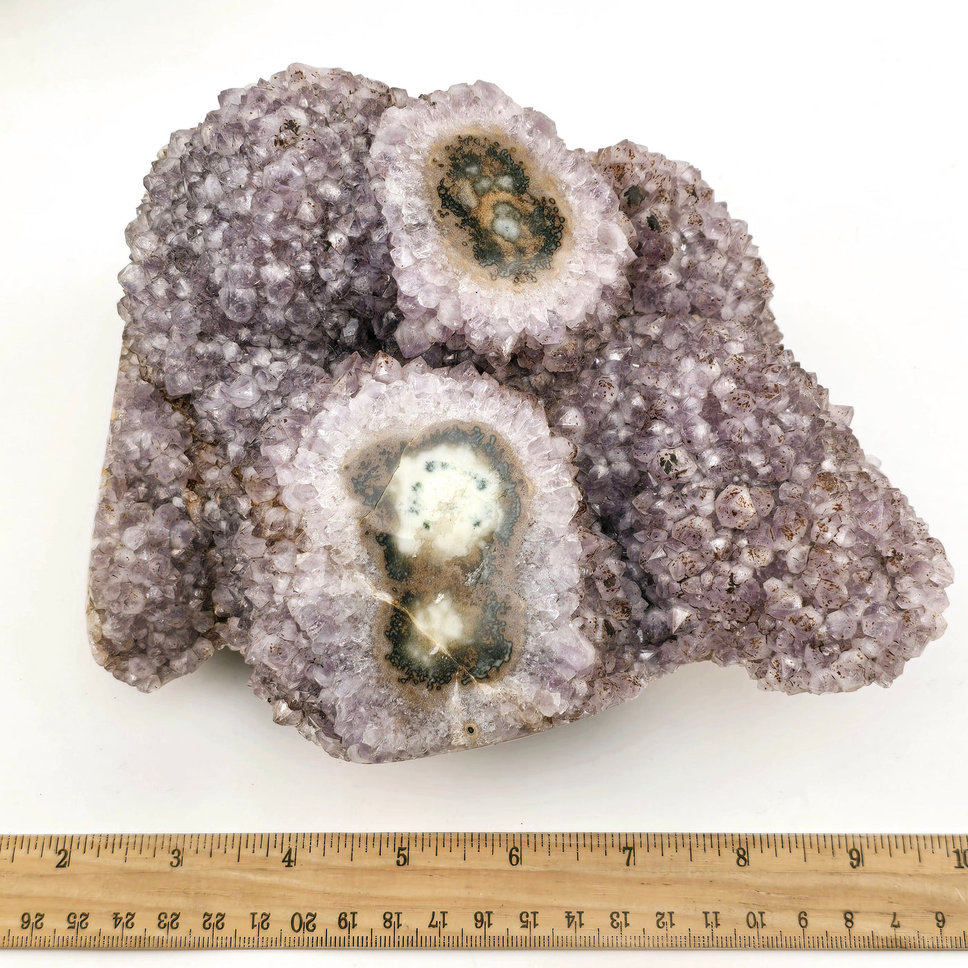 Amethyst Crystal Cluster with Stalactites Freeform - One-of-a-Kind top view with ruler for size reference