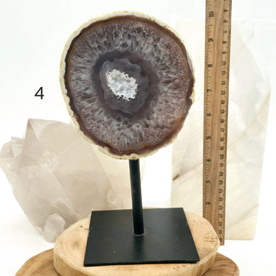 Agate Natural Crystal Geode Half on Stand - You Choose #1 variant 4 labeled with ruler for size reference