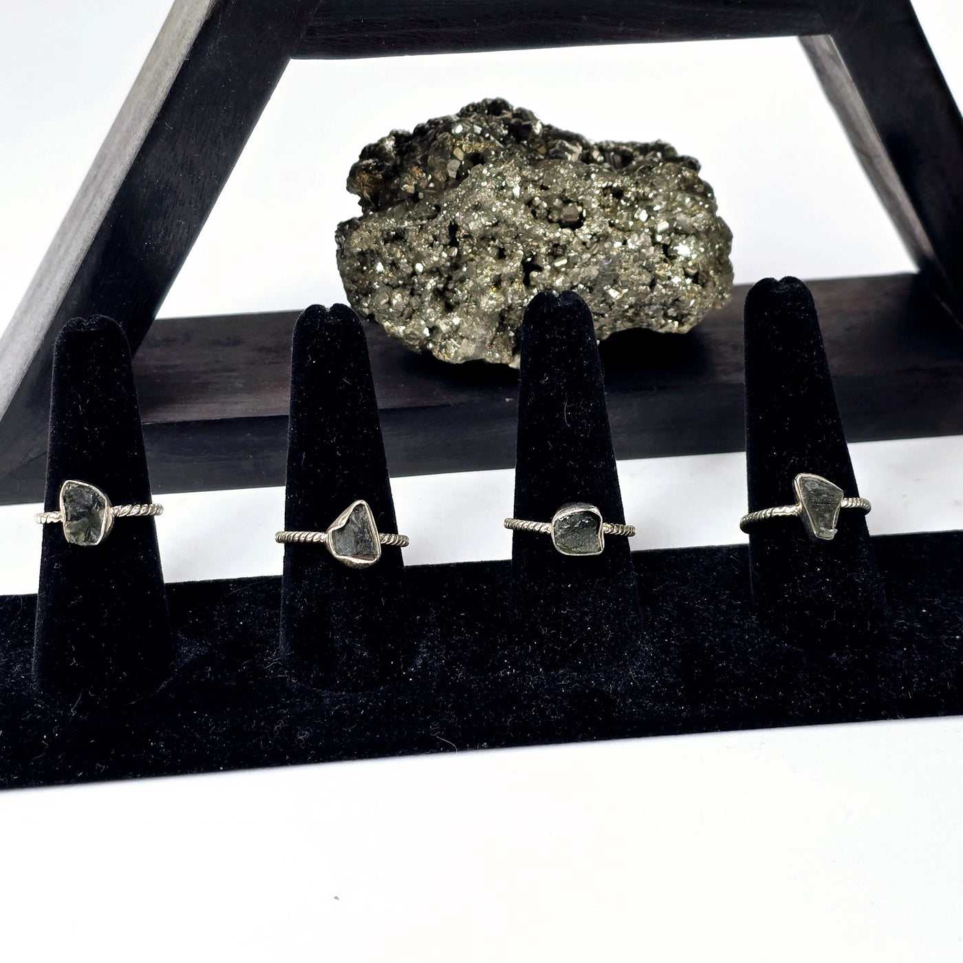 Moldavite Sterling Silver Crystal Ring - You Choose all variants with props in the background