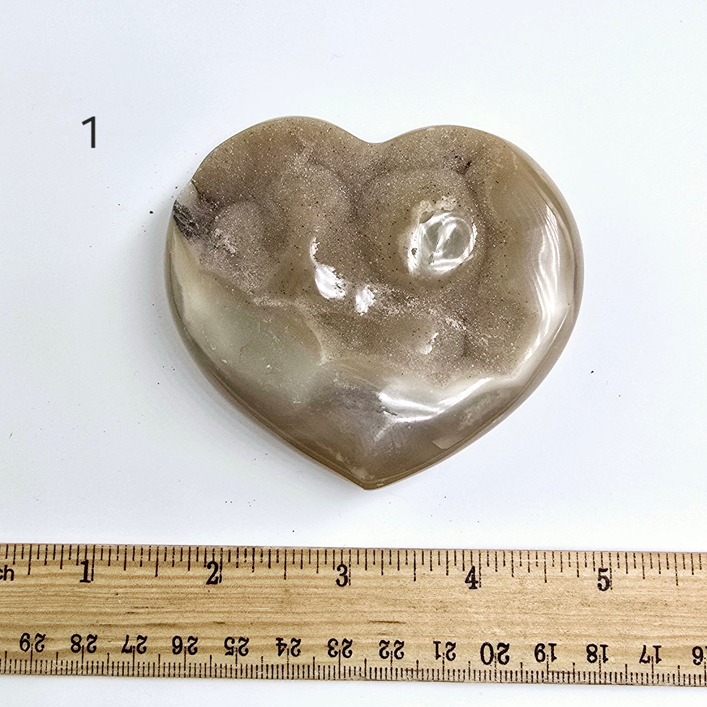 Agate Druzy Crystal Heart YOU CHOOSE #2 variant 1 labeled with ruler for size reference