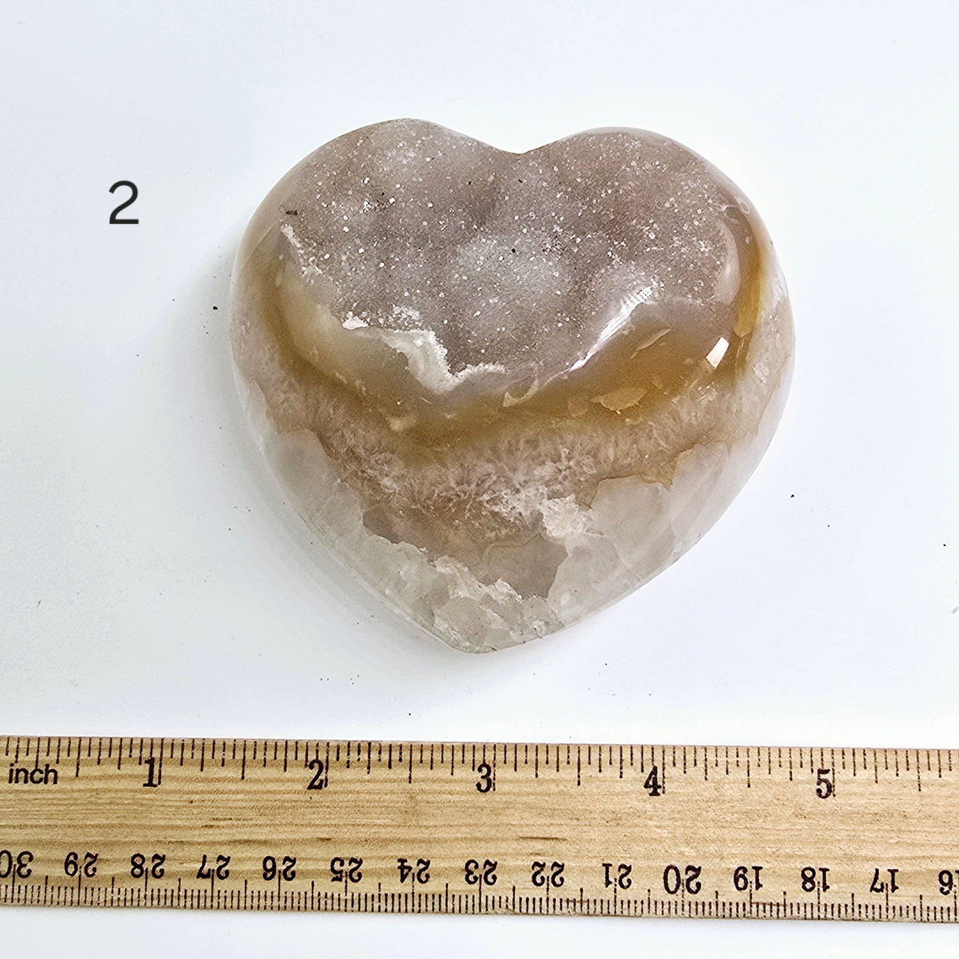 Agate Druzy Crystal Heart YOU CHOOSE #2 variant 2 labeled with ruler for size reference