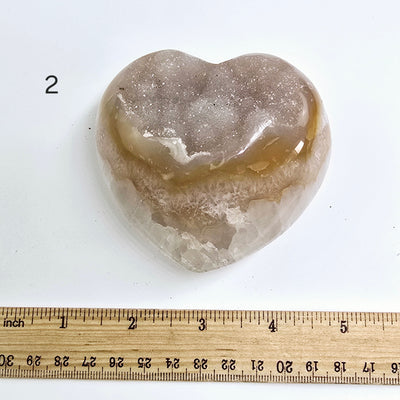 Agate Druzy Crystal Heart YOU CHOOSE #2 variant 2 labeled with ruler for size reference