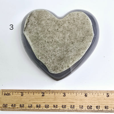 Agate Druzy Crystal Heart YOU CHOOSE #2 variant 3 labeled with ruler for size reference