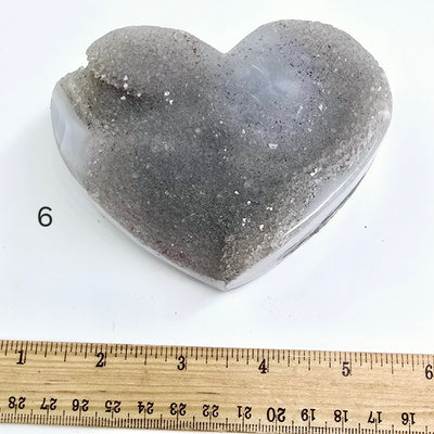 Agate Druzy Crystal Heart YOU CHOOSE #2 variant 6 labeled with ruler for size reference