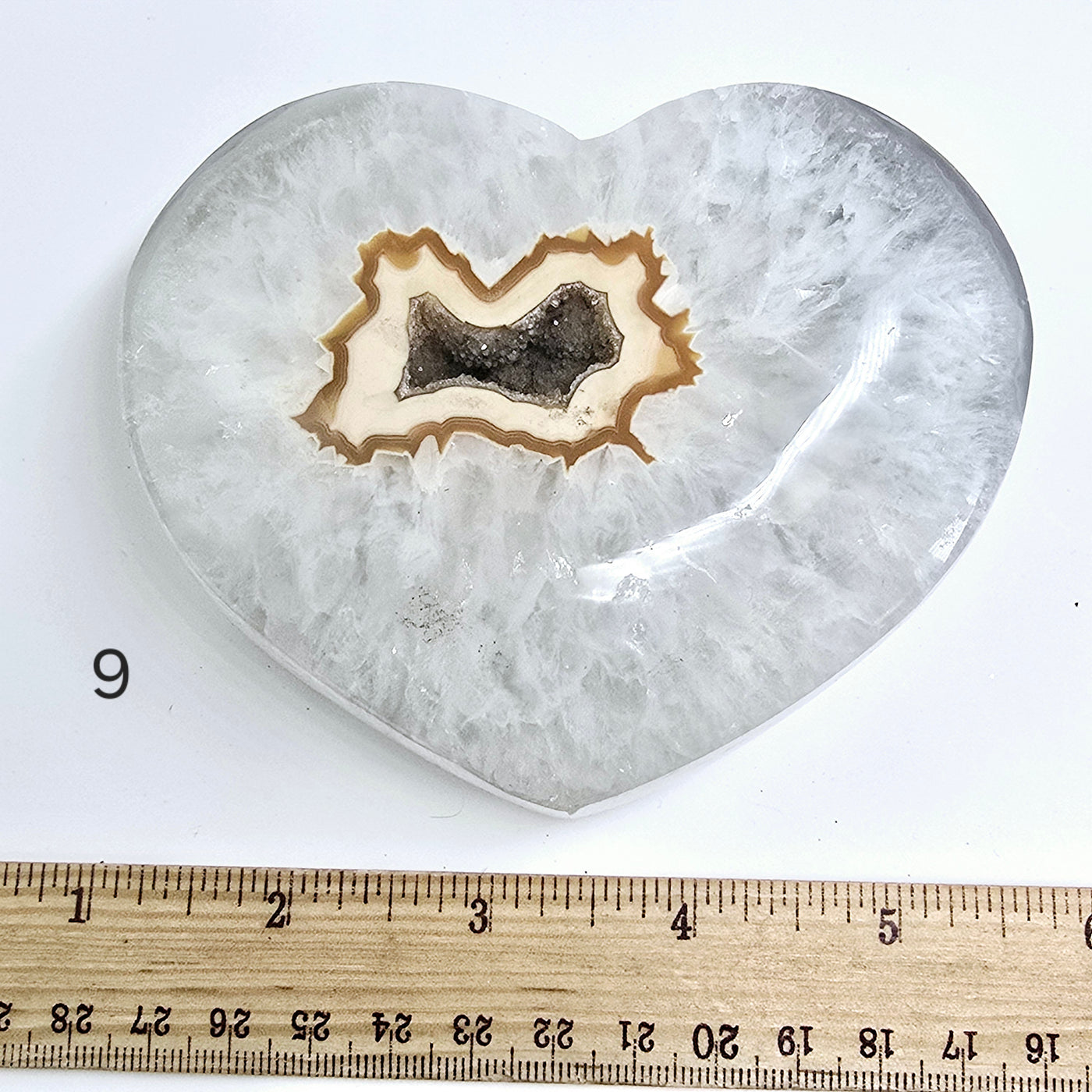 Agate Druzy Crystal Heart YOU CHOOSE #2 variant 9 labeled with ruler for size reference