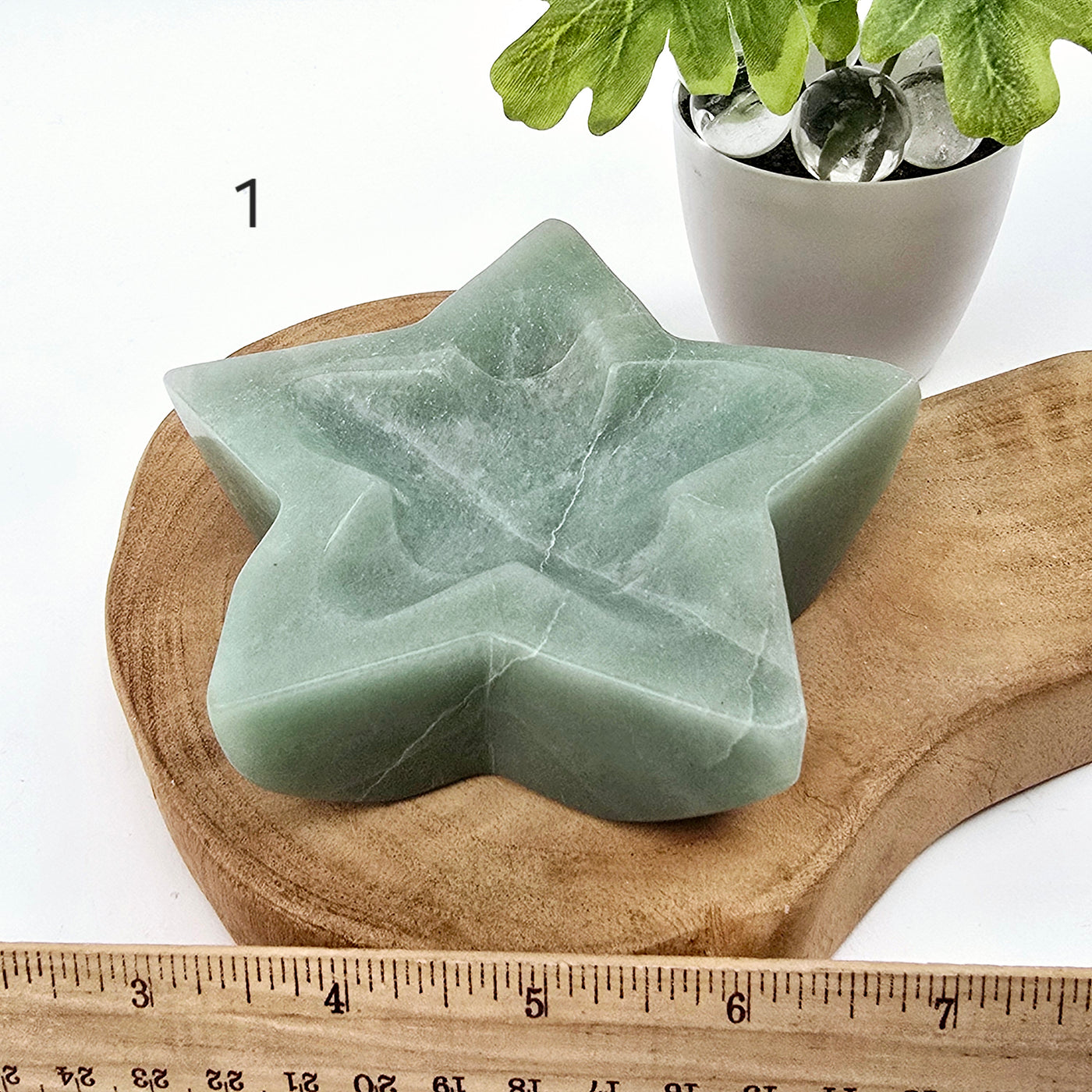 Green Aventurine Crystal Star Dish - You Choose variant 1 labeled with ruler for size reference